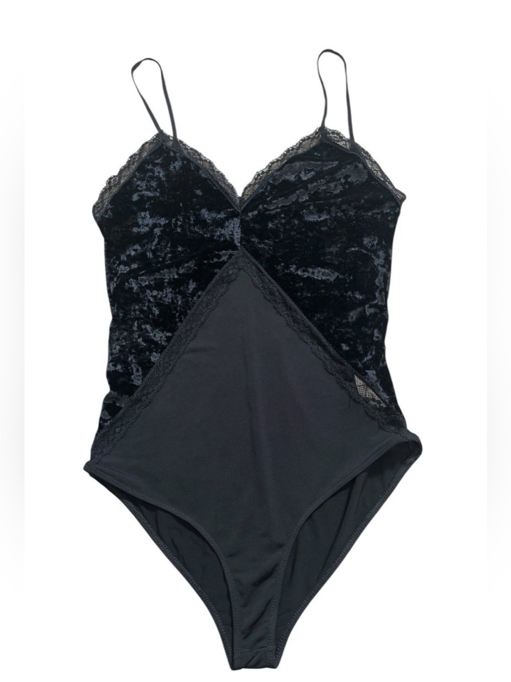 Whimsigoth Zara Black Velvet & Lace Trim Bodysuit Chemise Stevie Nicks
